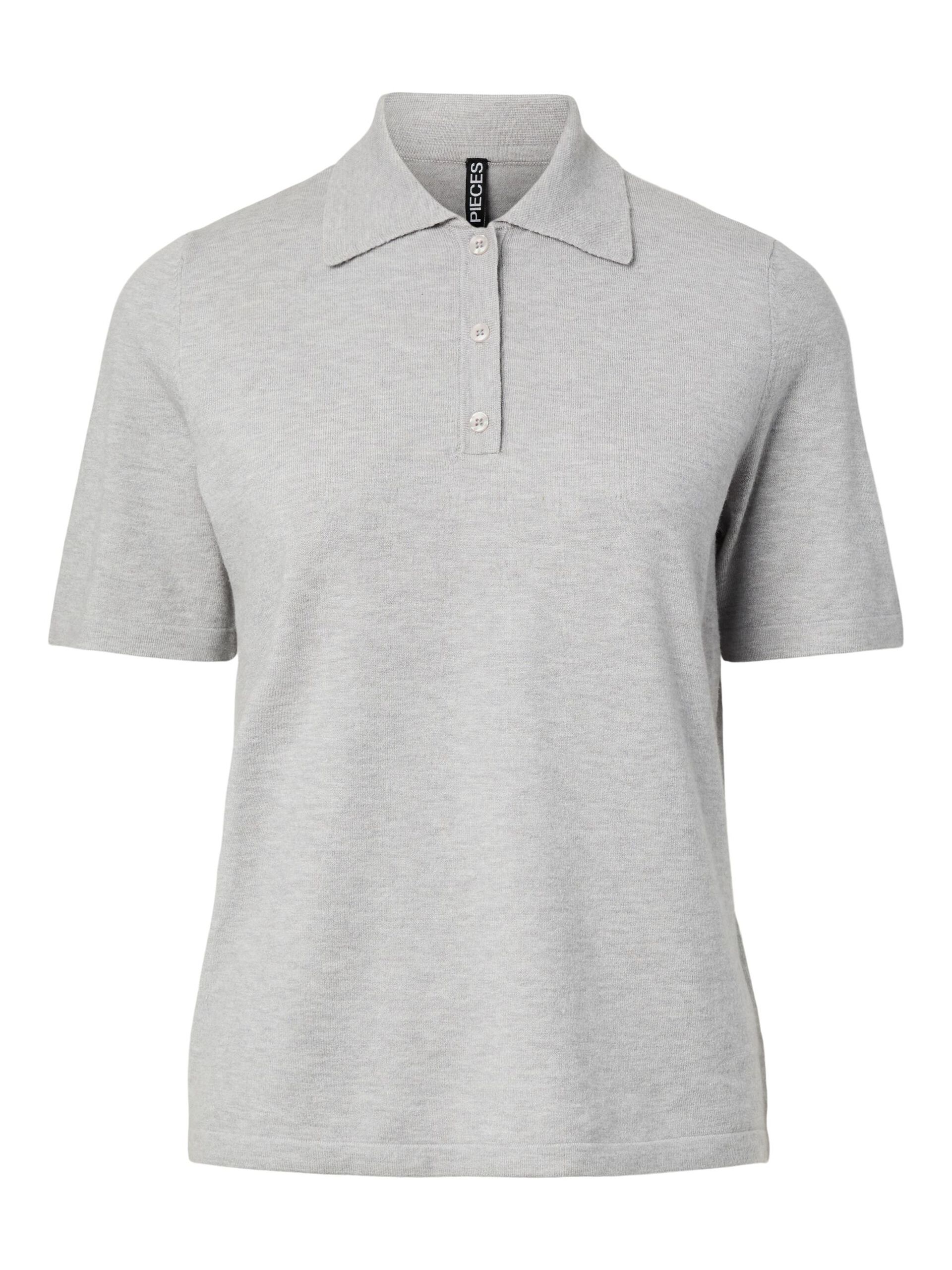 Carousel image - PCORINA KNITTED POLO TOP, Light Grey Melange | 5