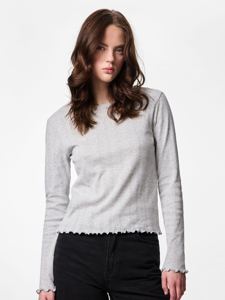 Product carousel image - PCMARIE POINTELLE  LONG SLEEVED TOP, Light Grey Melange | 1
