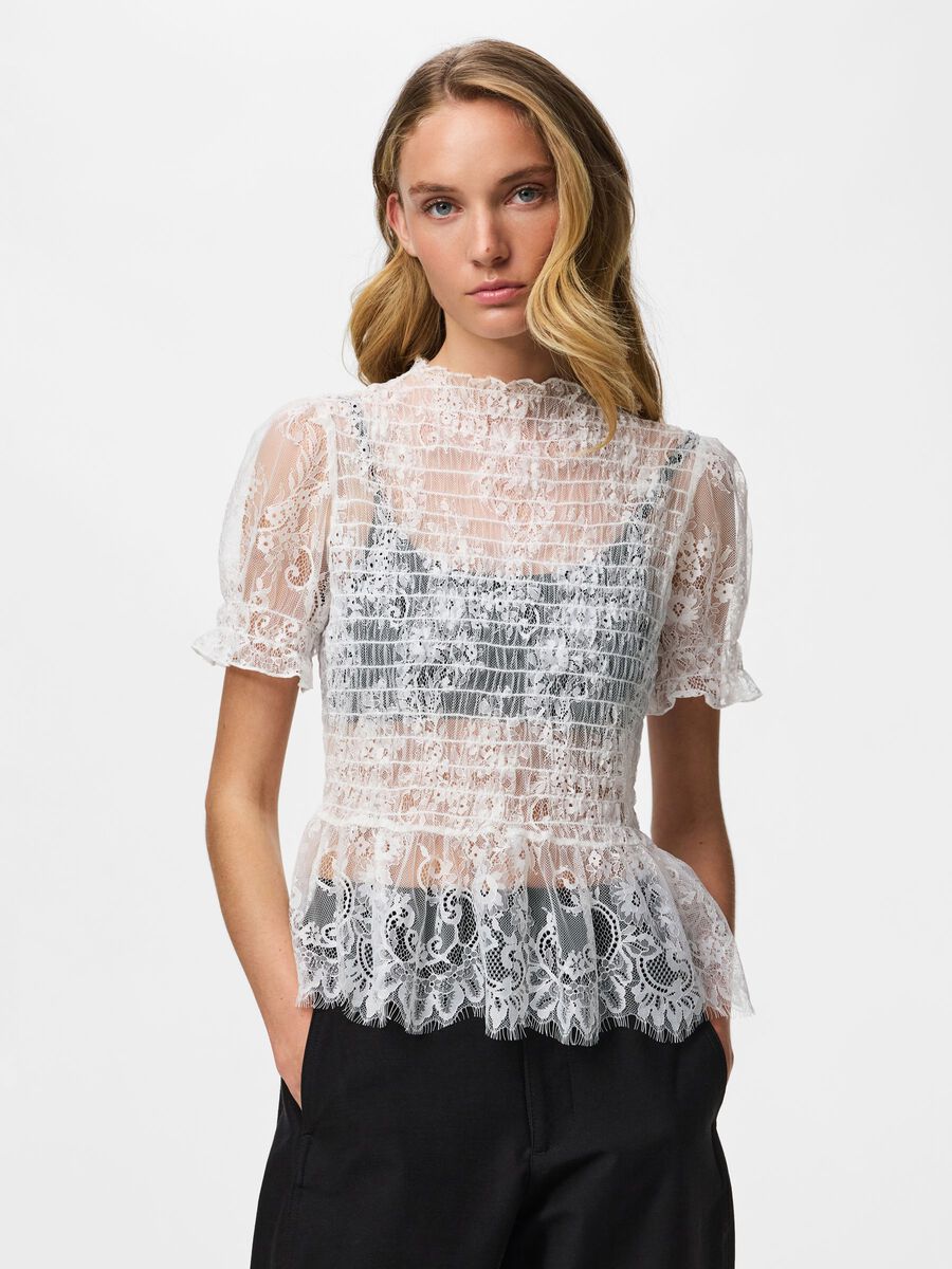 Product carousel image 1 PCJILLY LACE SHORT SLEEVED TOP, Bright White