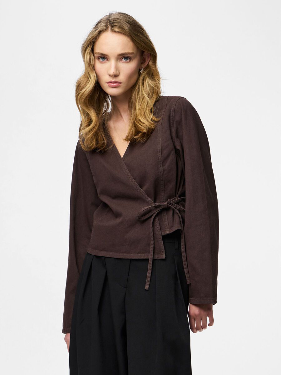 Product carousel image - PCFENNA DENIM OMSLAGSBLUSE, Hot Fudge | 1