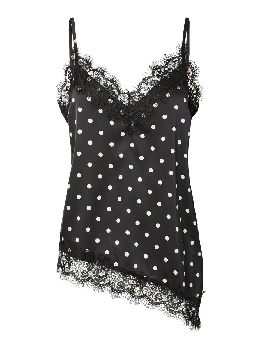 Carousel image 5 PCNOMI - SATIN &Agrave; POIS ET DENTELLE TOP &Agrave; BRETELLES, Black