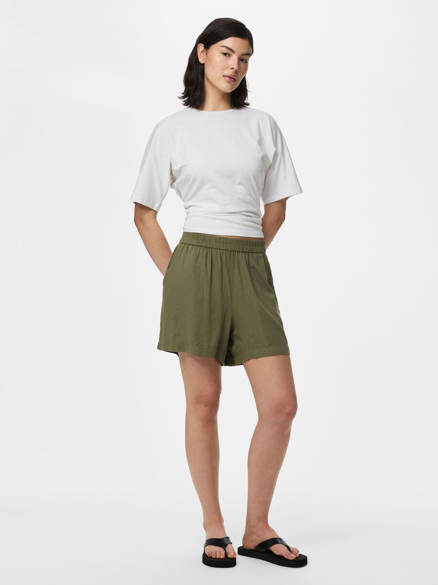 Carousel image - PCPIA LINEN BLEND SHORTS, Deep Lichen Green | 3