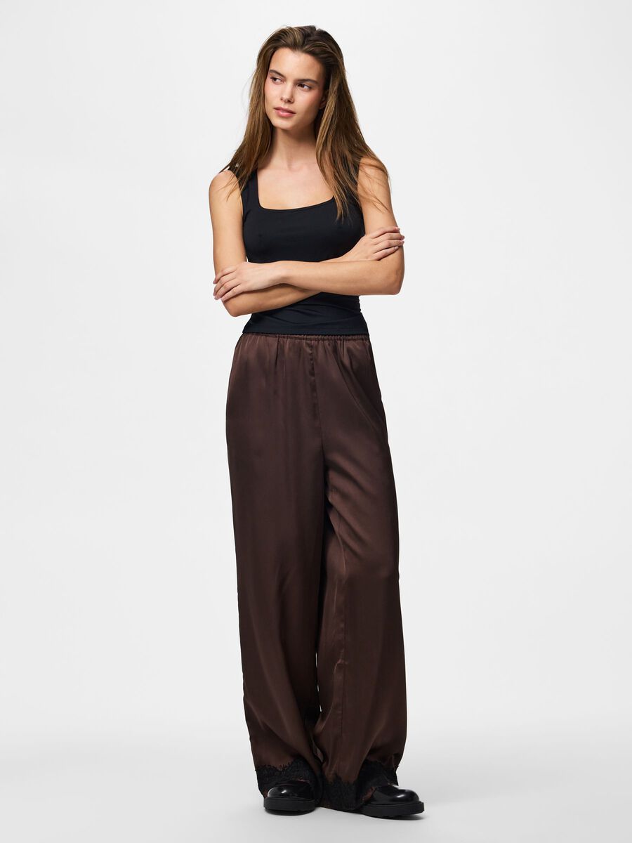 Carousel image - PCARIEL HW WIDE LACE TROUSERS, Hot Fudge | 1