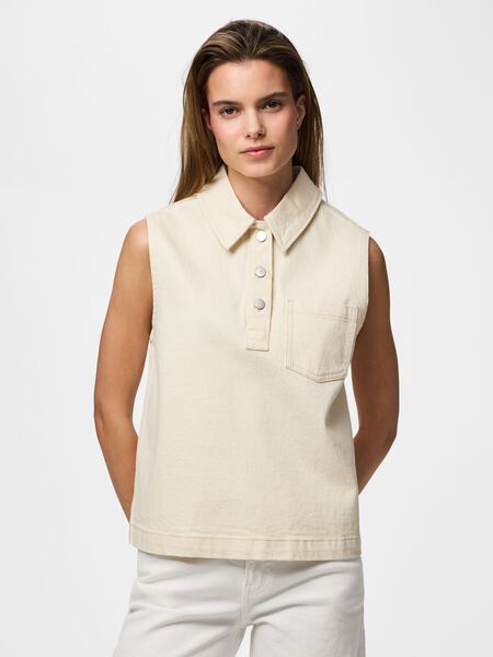 Pieces PCGRACE DENIM-POLO TOP, Ecru, highres - 17164864_Ecru_003.jpg