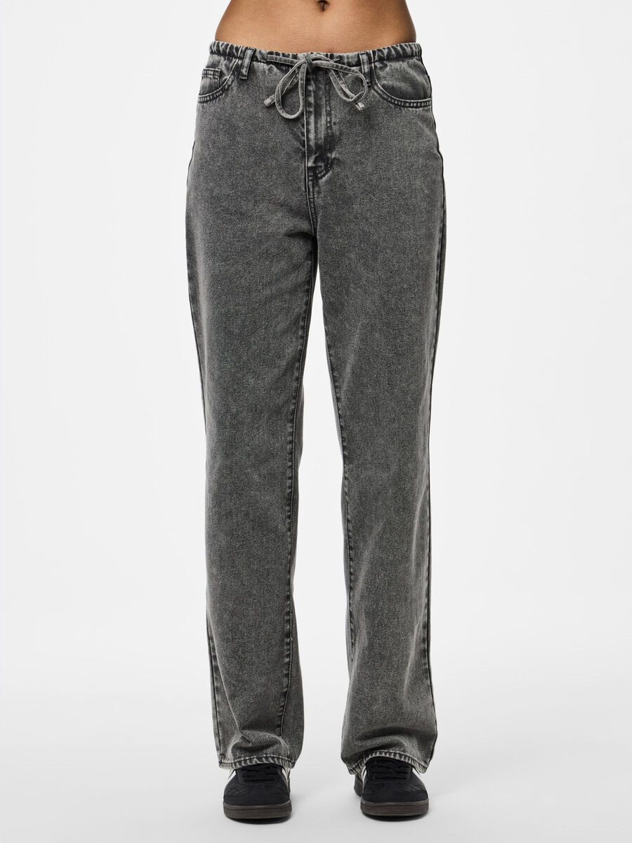 Product carousel image - PCFANU MW TIE WIDE FIT JEANS, Medium Grey Denim | 1