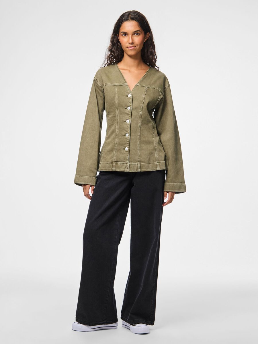 Product carousel image - PCSILKE DENIM SHIRT, Military Olive | 2