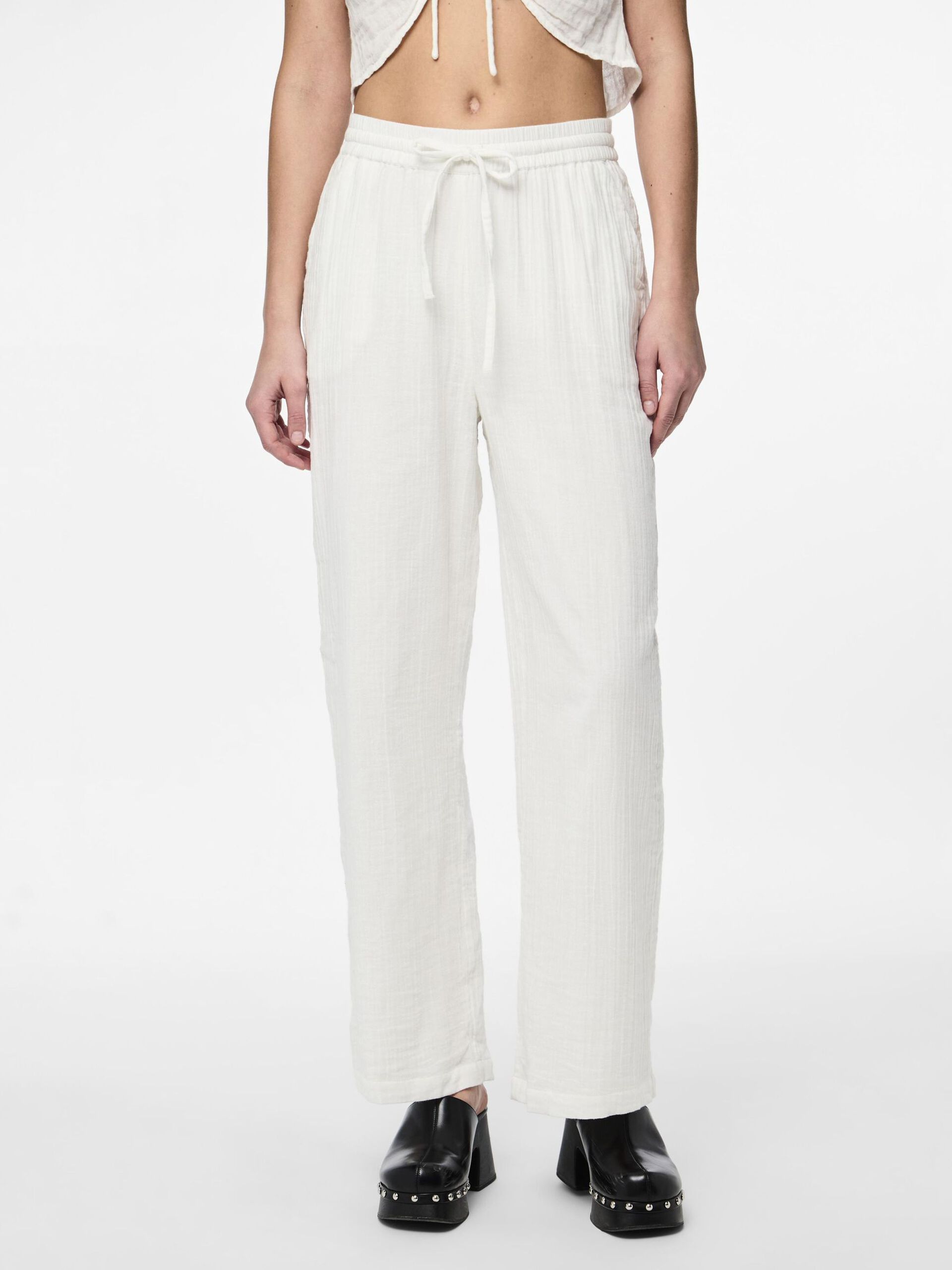Carousel image - PCMASTINA COTTON WIDE-LEG TROUSERS, Cloud Dancer | 3