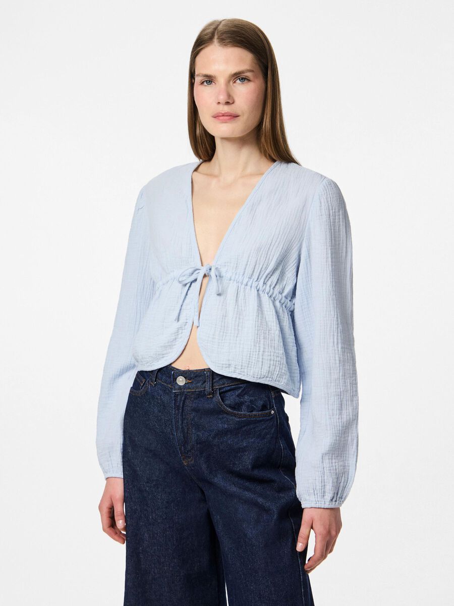 Product carousel image - PCSASTINA MUSSELIN LONG SLEEVED TOP, Cashmere Blue | 1