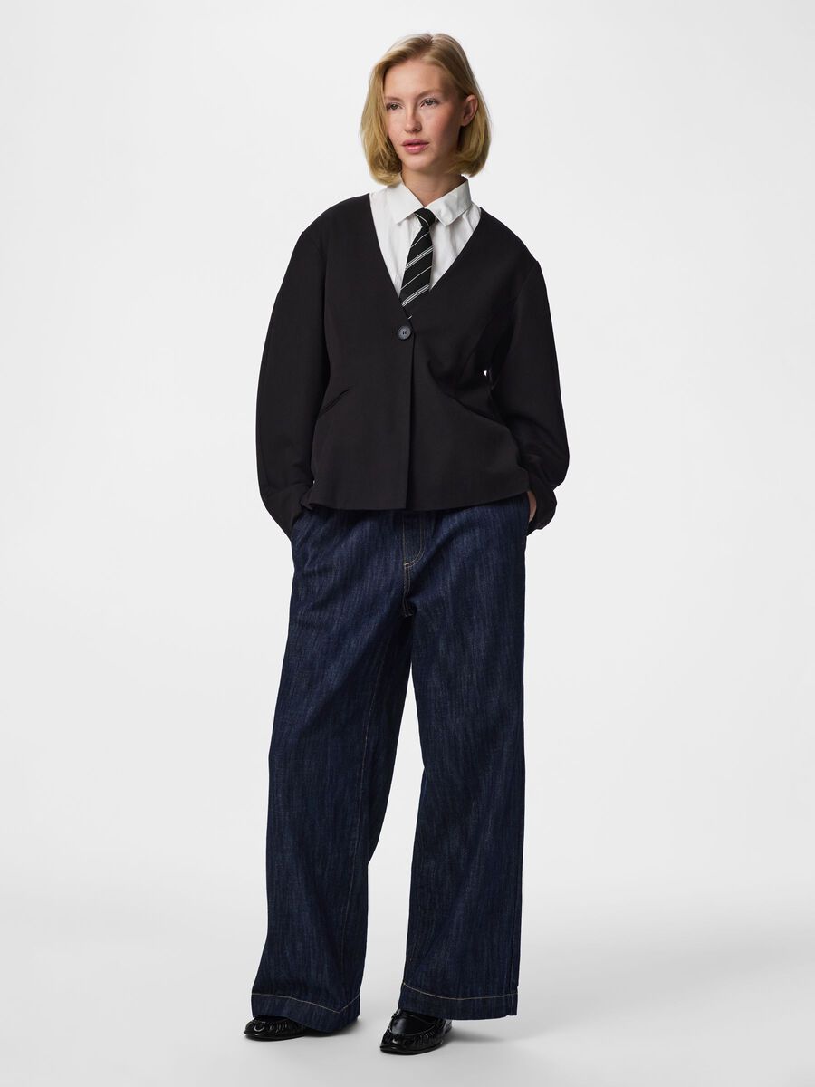 Carousel image - PCGEGGO MW PULL UP WIDE FIT JEANS, Dark Blue Denim | 1