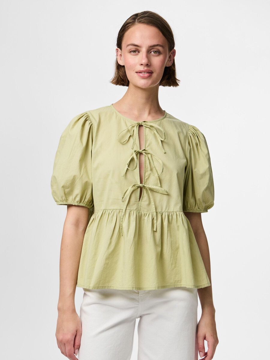 Carousel image - PCJOLLY STRIK TOP MET POFMOUWEN, Sage Green | 1